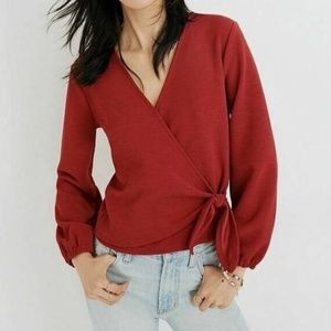 Madewell Texture & Thread Red Wrap Tie Front Top Size Small